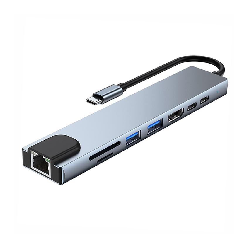Dropshipping 8 Port USB Hub Laptop Docking Station Support 100M Ethernet Network Card Factory Sell Price серый