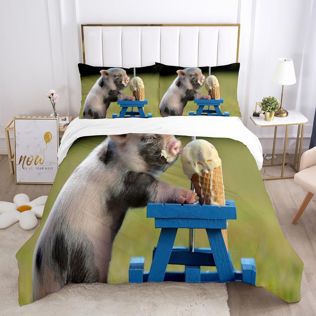 Pig Duvet Cover Set Pig Play Guitar Cute Animals Theme King Queen Twin Full Size For Kids Boys Girls Teens Polyester Bedding Set