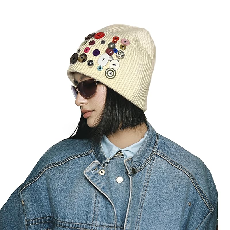 

[Clape] knit hat Thick cold weather hat beanie button handmade warm autumn winter winter hat Heat retention elasticity Plain color fashion Fashionable