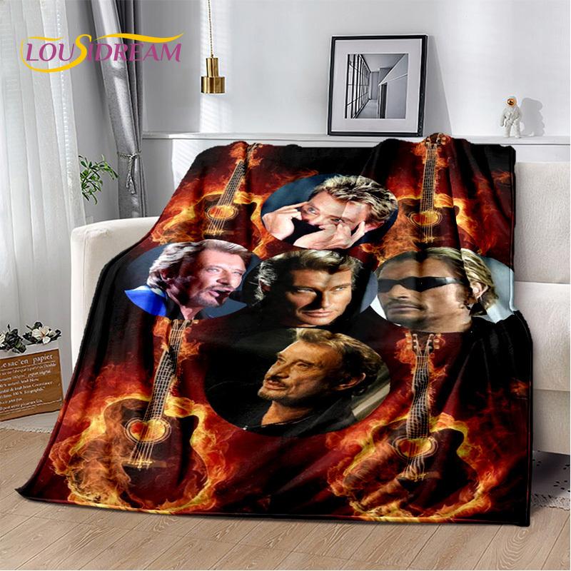 3D Printing Johnny Hallyday Rock Star Soft Flannel Blankets,Throw Blanket Comfortable Blanket for Picnic Beds Home Bedroom Cover
