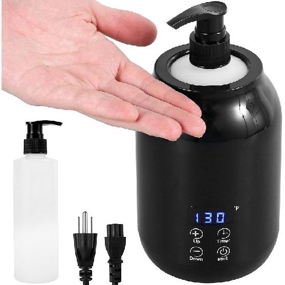 Massage Oil Warmer with Two Bottle Dispenser, Smart Touch Key Electric Lotion Heater for Home SPA, Temperature Adjustable, Lube Cream Gel Warmer чёрный