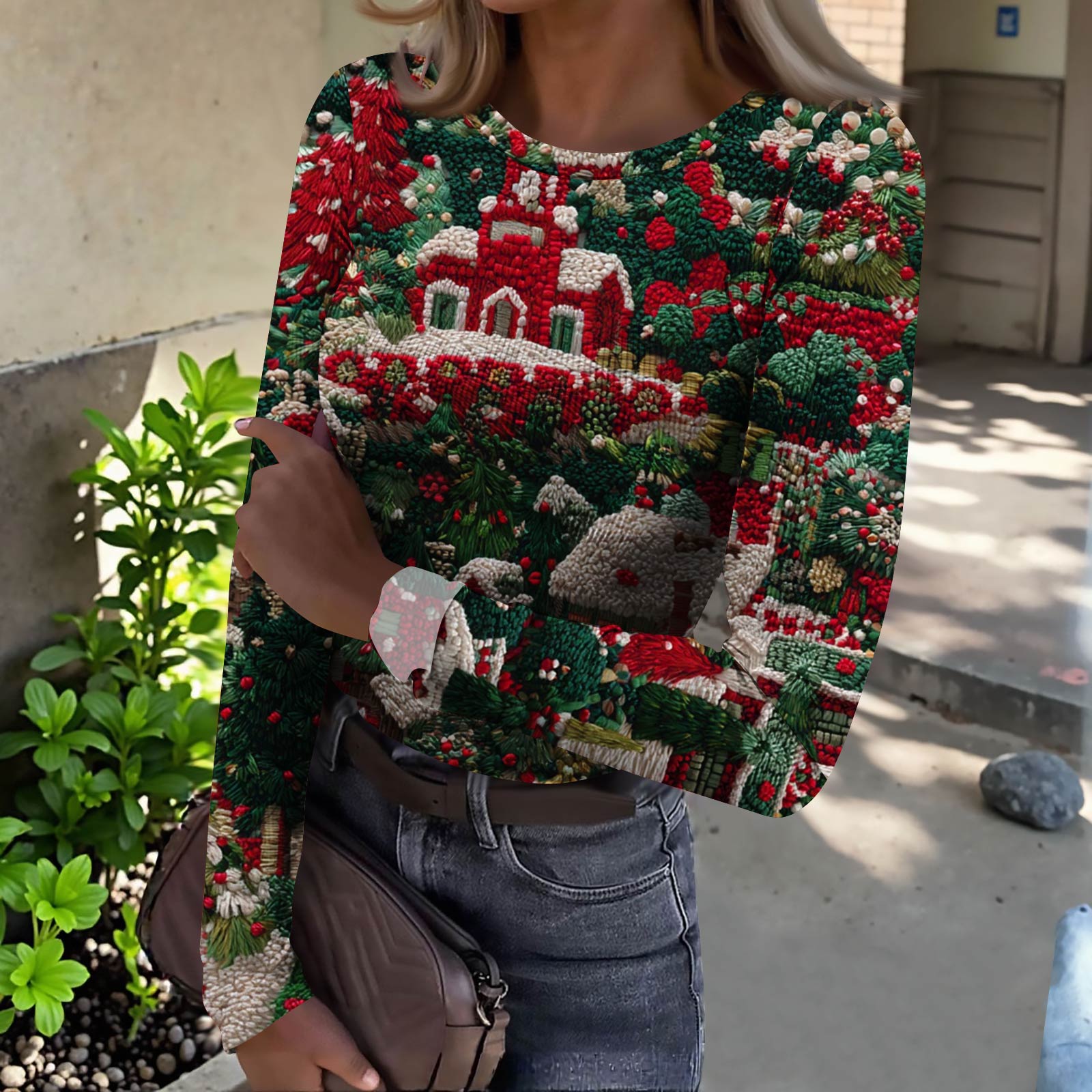 

Женская футболка с облегающим низом, модная повседневная с градиентным принтом, пуловер с круглым вырезом и длинными рукавами XL