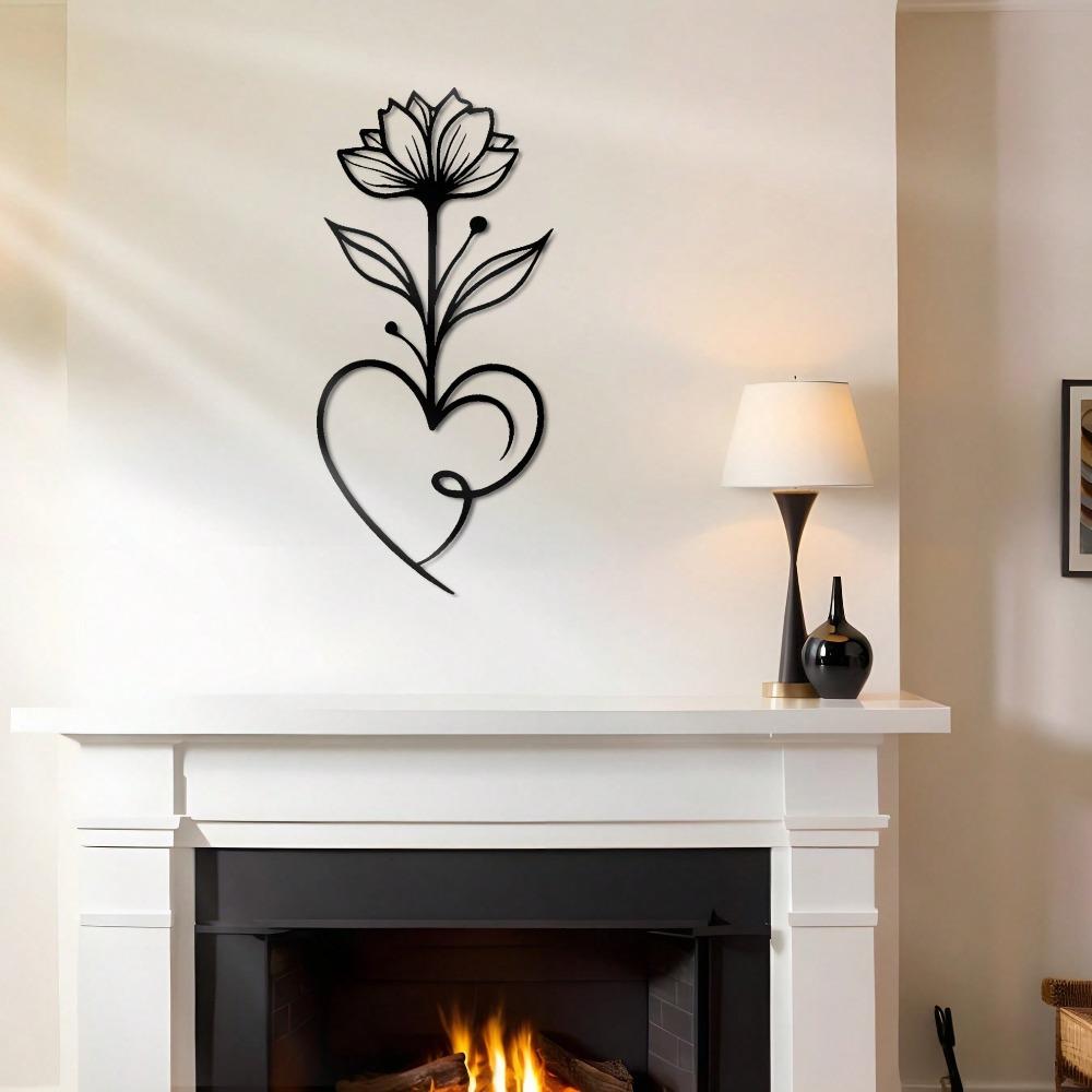 Large Floral Metal Wall Sculpture Laser Cut Iron Heart Base Heavy Duty Statement Art Home Decor Gift