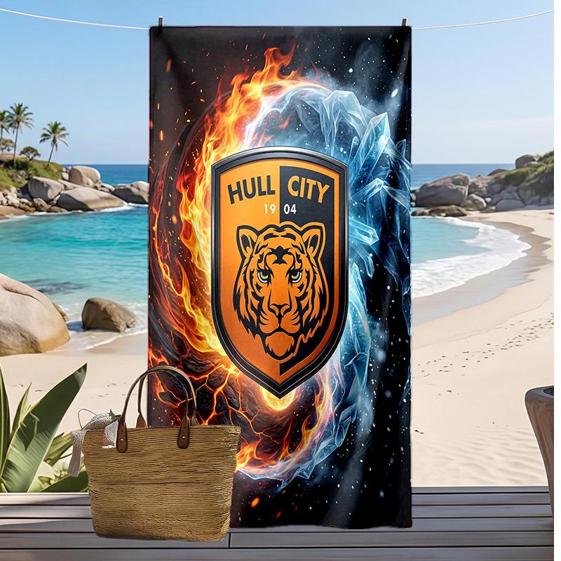 Asciugamano da Spiaggia con Stampa Calcio Hull City, Asciugamano Grande Morbido Asciugatura Rapida per Spiaggia Campeggio Nuoto
