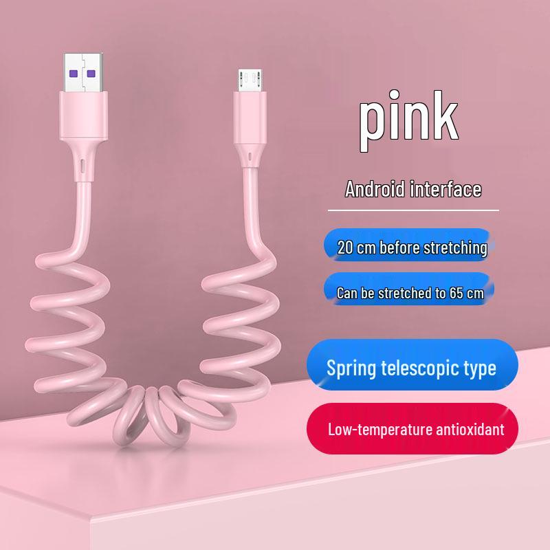 Câble USB Rétractable à Ressort Double Coude 6A Charge Rapide pour Téléphones & Voitures