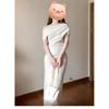 Temperament Slanted Shoulder Swing Neck Dress Women's Summer Pleated Waist Thin Hip Wrap Long Skirt