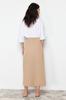 Women's Fashion Cinnamon Double Breasted Tie Detailed Woven Linen Look Skirt