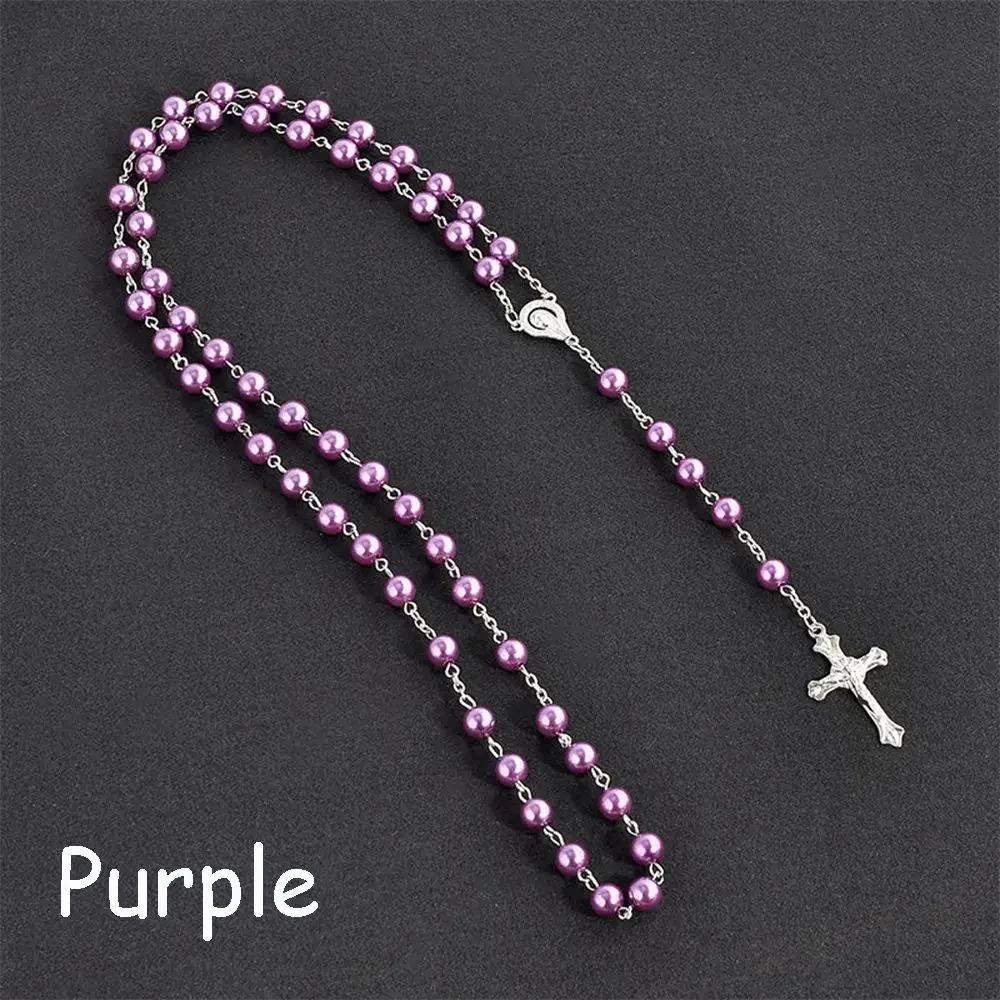 Fashion Vintage Cross Necklace Rosary Beads Chain Jesus Crucifix Virgin Mary Pendant Chain Jewelry Necklace