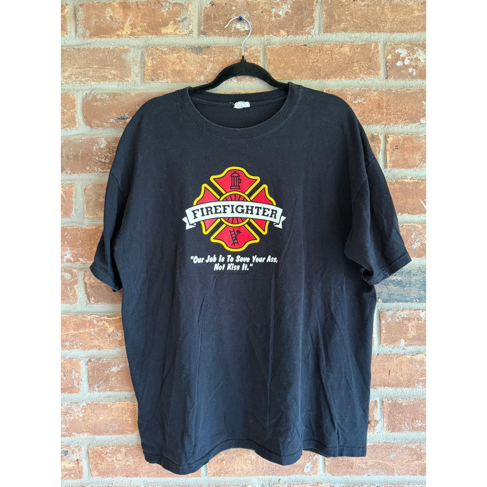 Vintage Firefighter T Shirt Funny Slogan Graphic Black Tee XL Civil Unisex T-Shirt XL