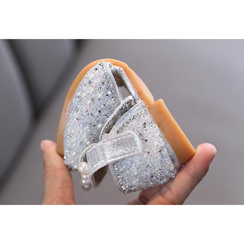 Spring-autumn Korean-style girls' small/medium/large children's dance flat shoes, performance shoes, princess leather shoes with bowknot