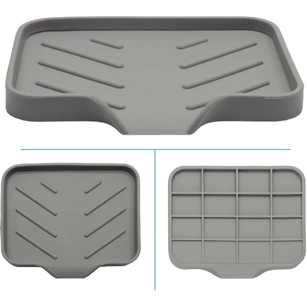 BokWin 1 Pack Silica Gel Soap Dish with Drain, Self Draining Soap Tray for Shower, Bathroom and Kitchen Sink Organizer, Bar Soap Holder, Grey,