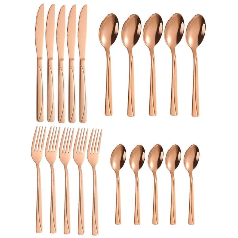 Mirror Finish Rose Gold Plated Stainless Steel Flatware Set Copper Silverware Set Rose Gold Spoon Color Cutlery Set