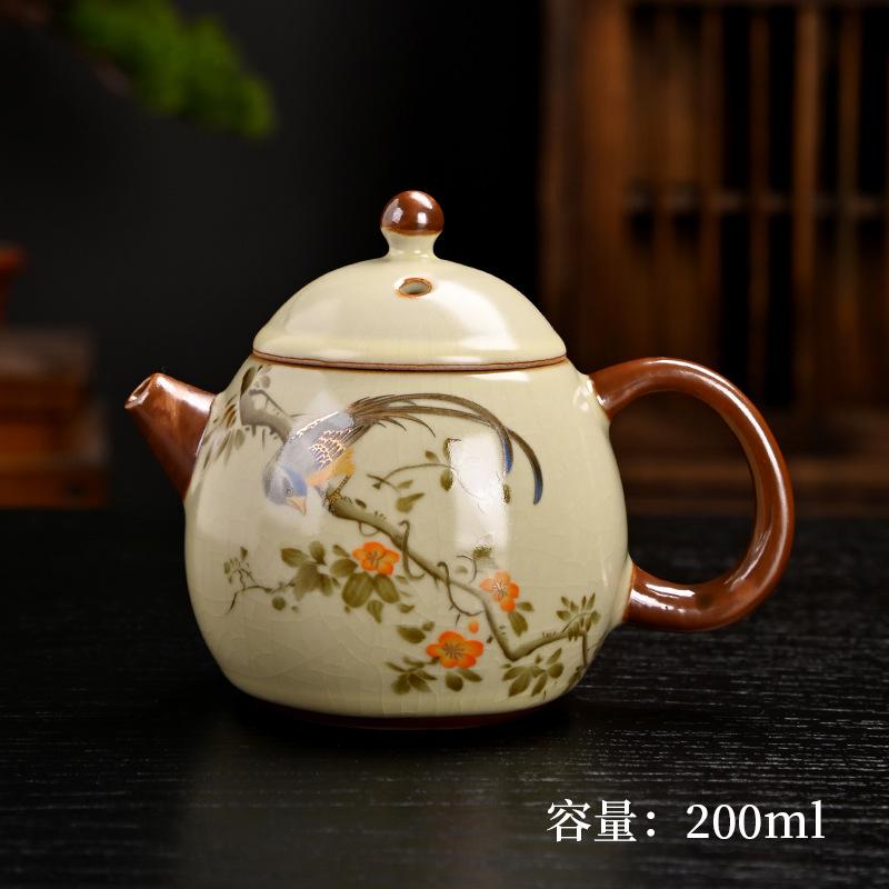 Ru kiln yellow exquisite teapot cover bowl single pot high-end tea brewer household ceramic teapot tea set Xishi pot series