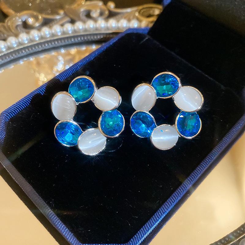 French fresh blue geometric flower resin earrings light luxury stud earrings personality temperament earrings women