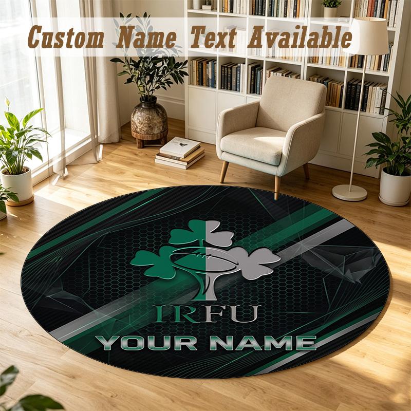 Round Rug Custom NameIreland Rugby Pattern Non Slip Carpet Home Floor Decor