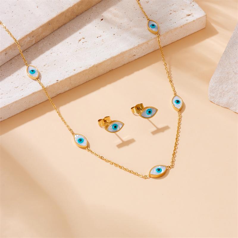 Gold Plated Evil Eye Jewelry Set Necklace Bracelet and Earrings Fashion Jewelry for Women