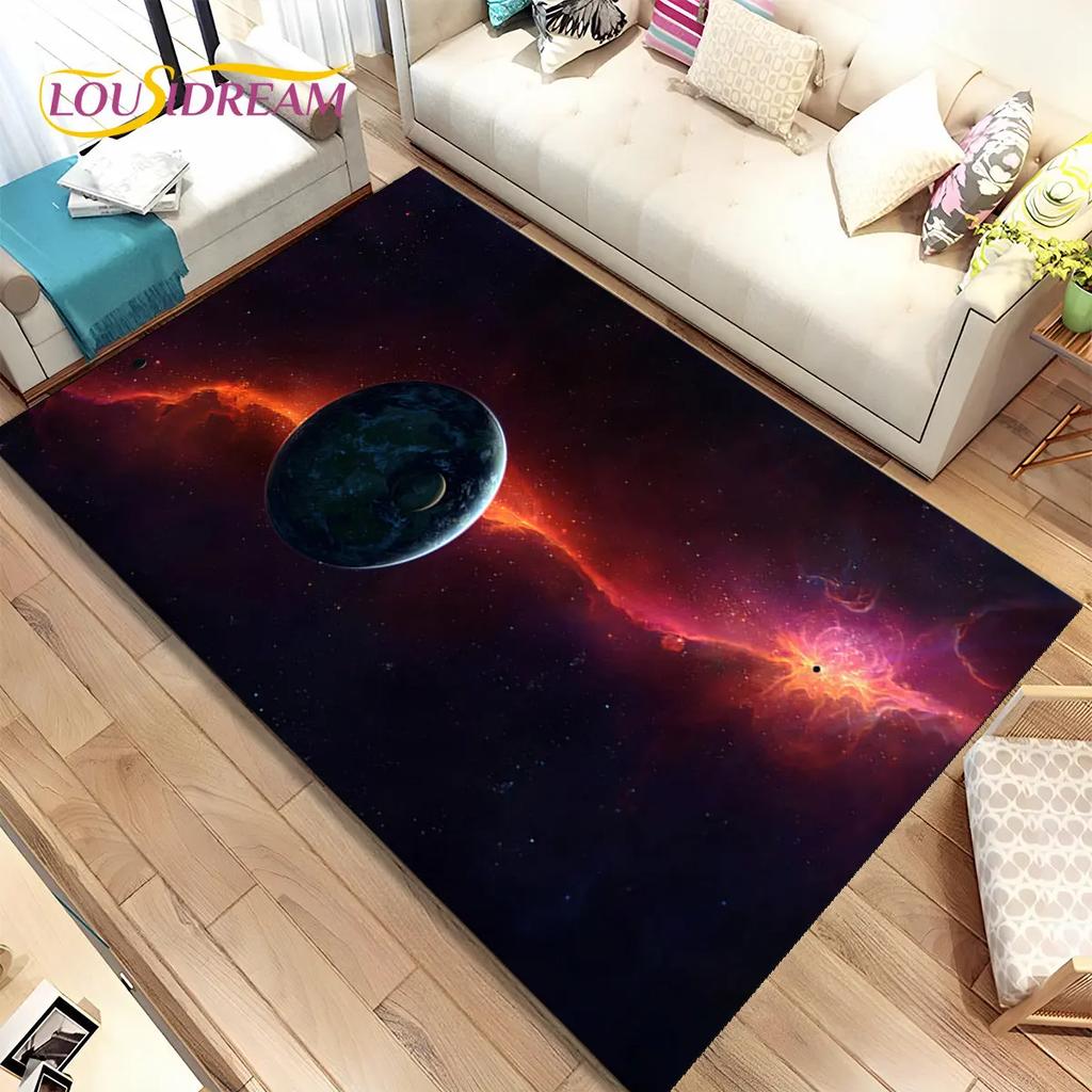 3D Space Fixed Stars Galaxy Earth Area Rug,Carpet Rug for Home Living Room Bedroom Sofa Doormat Decor,Kids Non-slip Floor Mat HD