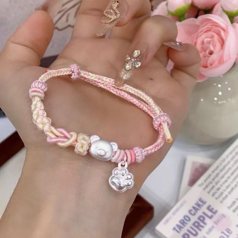 Silver Bear Claw Star Bracelet 999: Hand-woven Rilakkuma-Inspired Couple s Design розовый