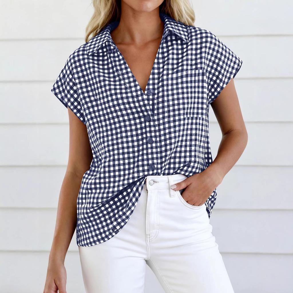 Summer New Style Casual Button-down Short-sleeved Relaxed Check Shirt