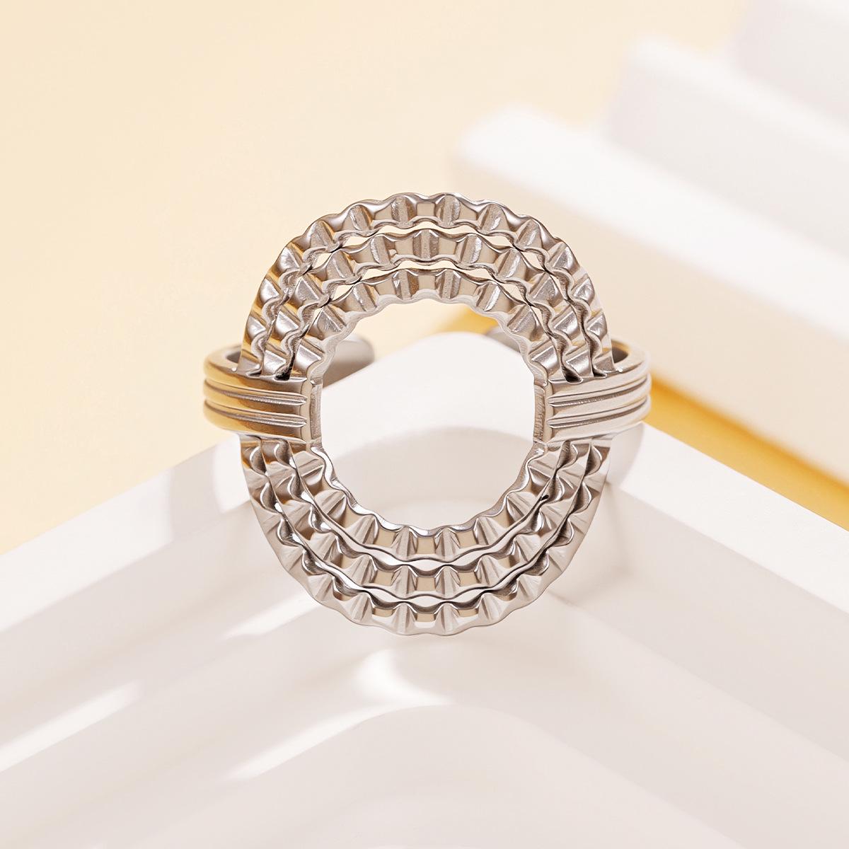 Women s French Retro Geometric Beveled Open Ring in Titanium Steel