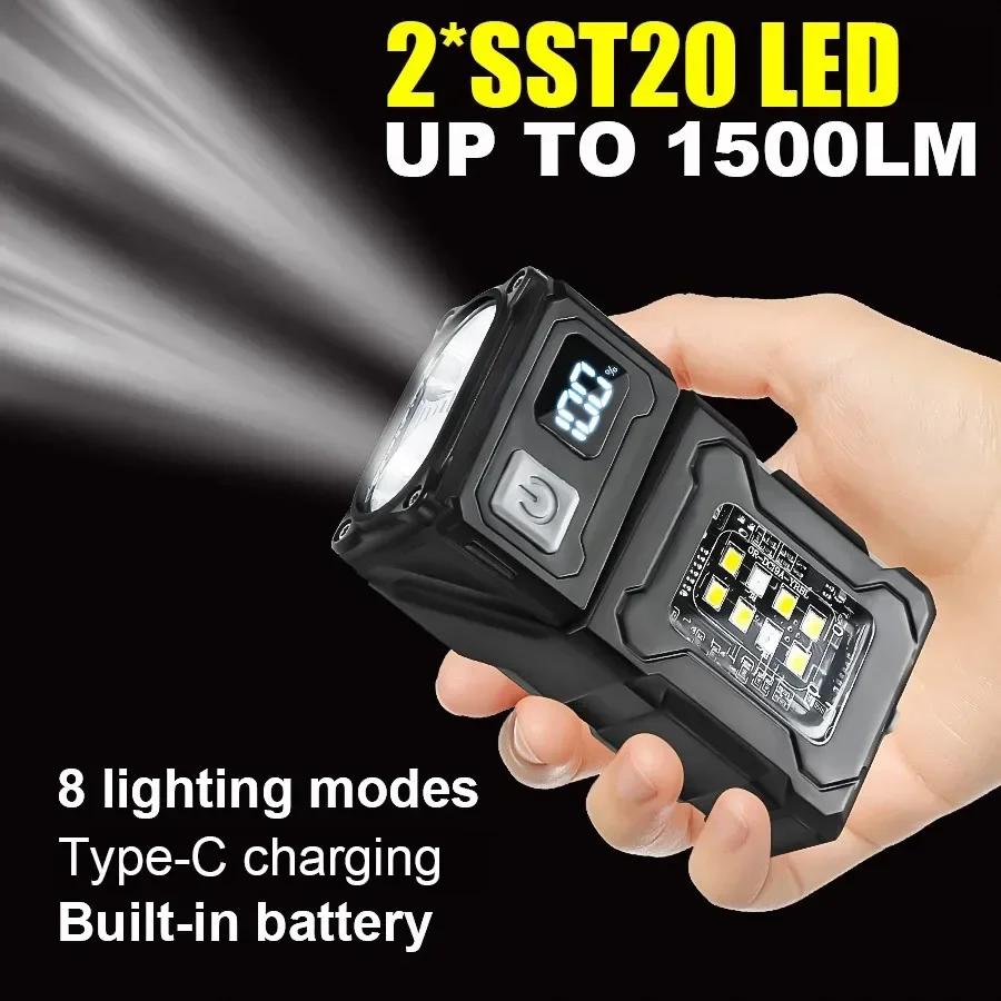 COB Flashlight with Magnet USB Rechargeable LED Work Light 7-Mode Hands-Free LED Lamp for Emergency Repair Cycling Camping