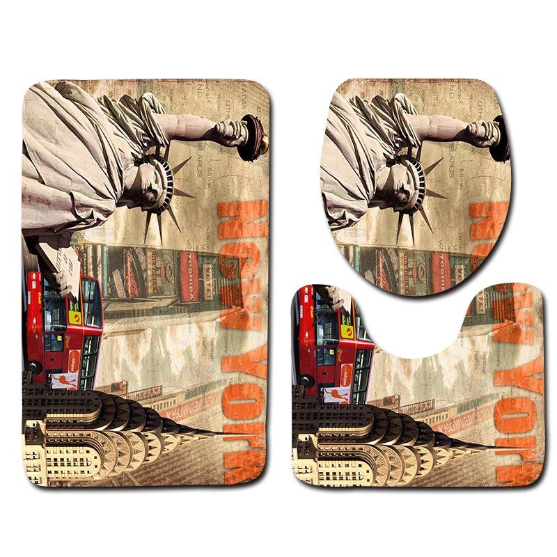 World Scenery Toilet Three-Piece Floor Mat Bathroom 3-Piece Mat Carpet Door Mat Is Now