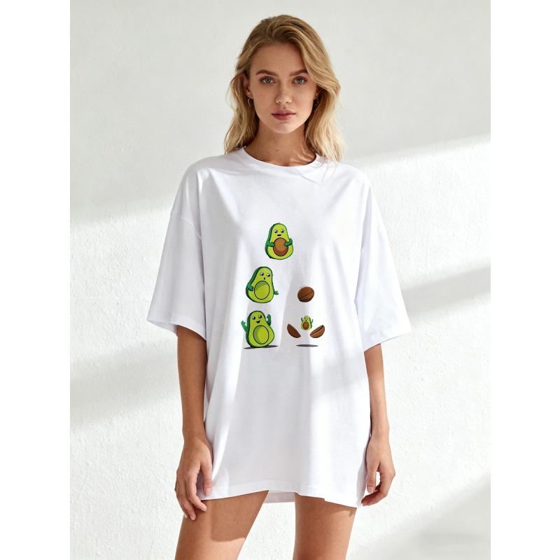 Oversized T Shirt Black Avocado Cartoon Print Summer Casual Wear