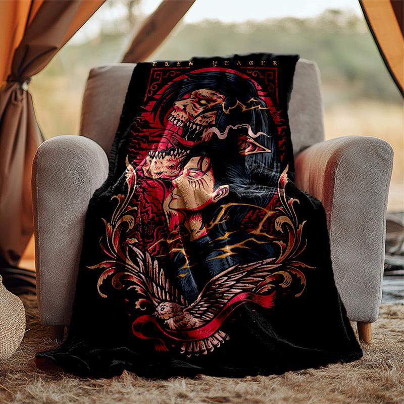 Eren Mikasa Flannel Blanket Soft Warm All-Season Throw, Design for Camping, Car Travel, Hiking Sofa, Bed, Office Perfect Gift for Parties