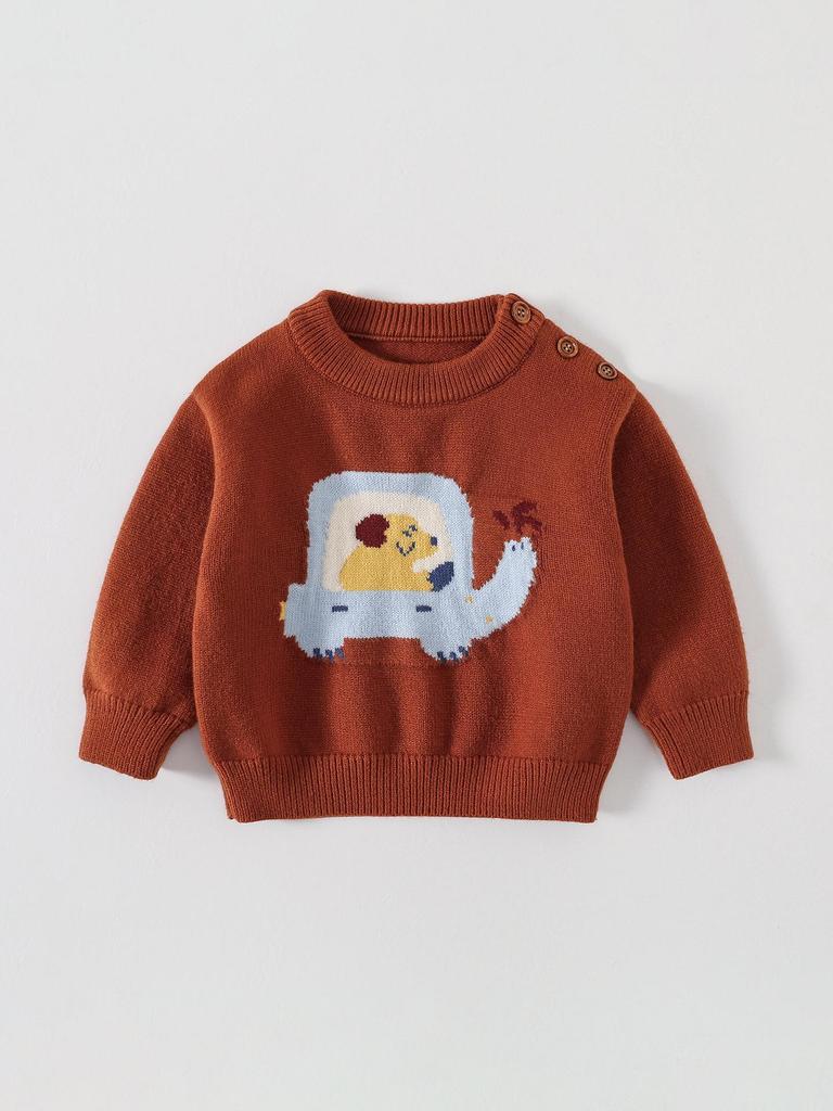 Korean Children's Animal Embroidery Boys' Sweater - Soft, Skin-Friendly Knitwear for Autumn/Winter