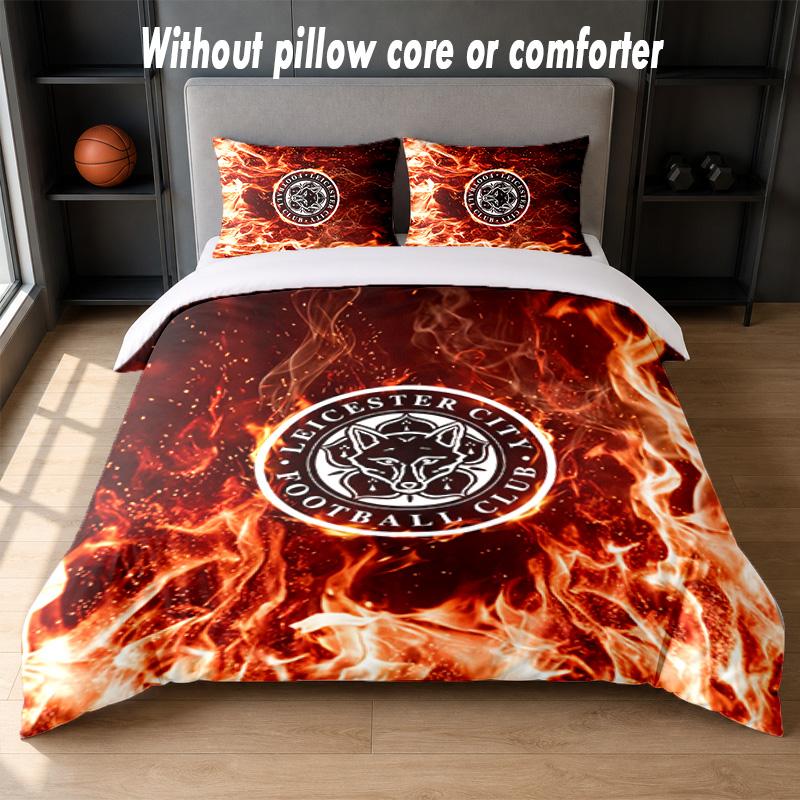 Leicester City Football Design Bed Bedding Set 1 Duvet Cover + 2 Pillowcases Soft Breathable Household Bed Linens