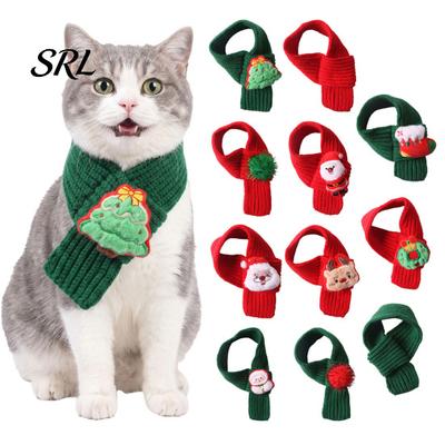Decorative Pet Apparel Christmas Knitted Scarf with Reindeer & Stocking Decor, Adjustable Soft Cat Holiday Costume Yarn Dog Neck Collar, Xmas