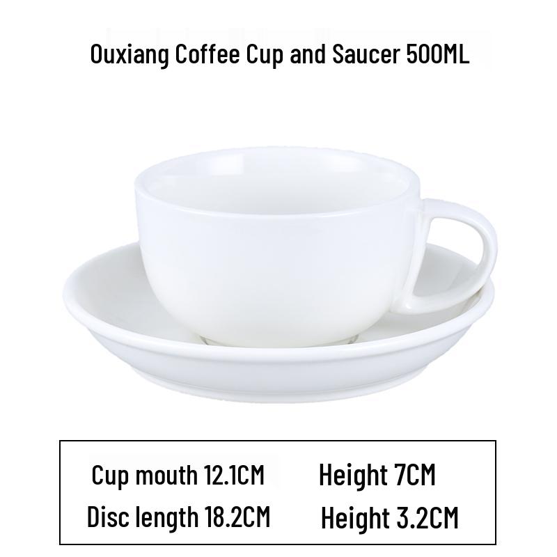 European Latte Art Cappuccino Cup & Saucer Set - White Ceramic Tea/Coffee Cup for Hotel Guest Room