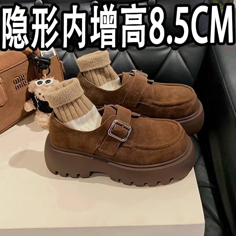 

Grape mother studiolee round head metal one-word buckle strap inner heightening thick-soled loafer small leather shoes women s spring and autumn 32