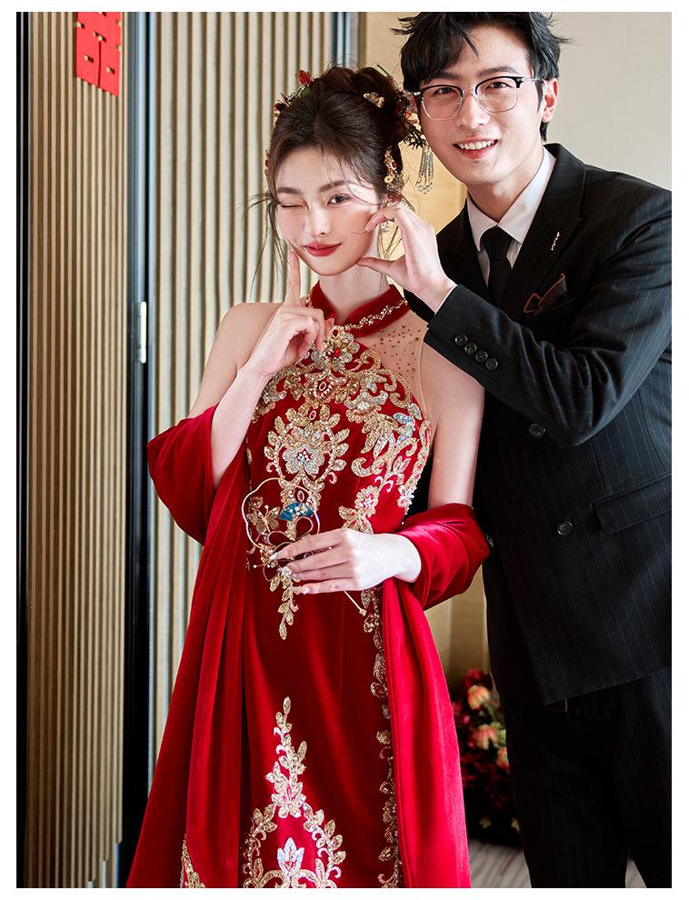 2026 Elegant Chinese Qipao Bridal Set: Engagement Ceremony & Toasting Dress with Shawl
