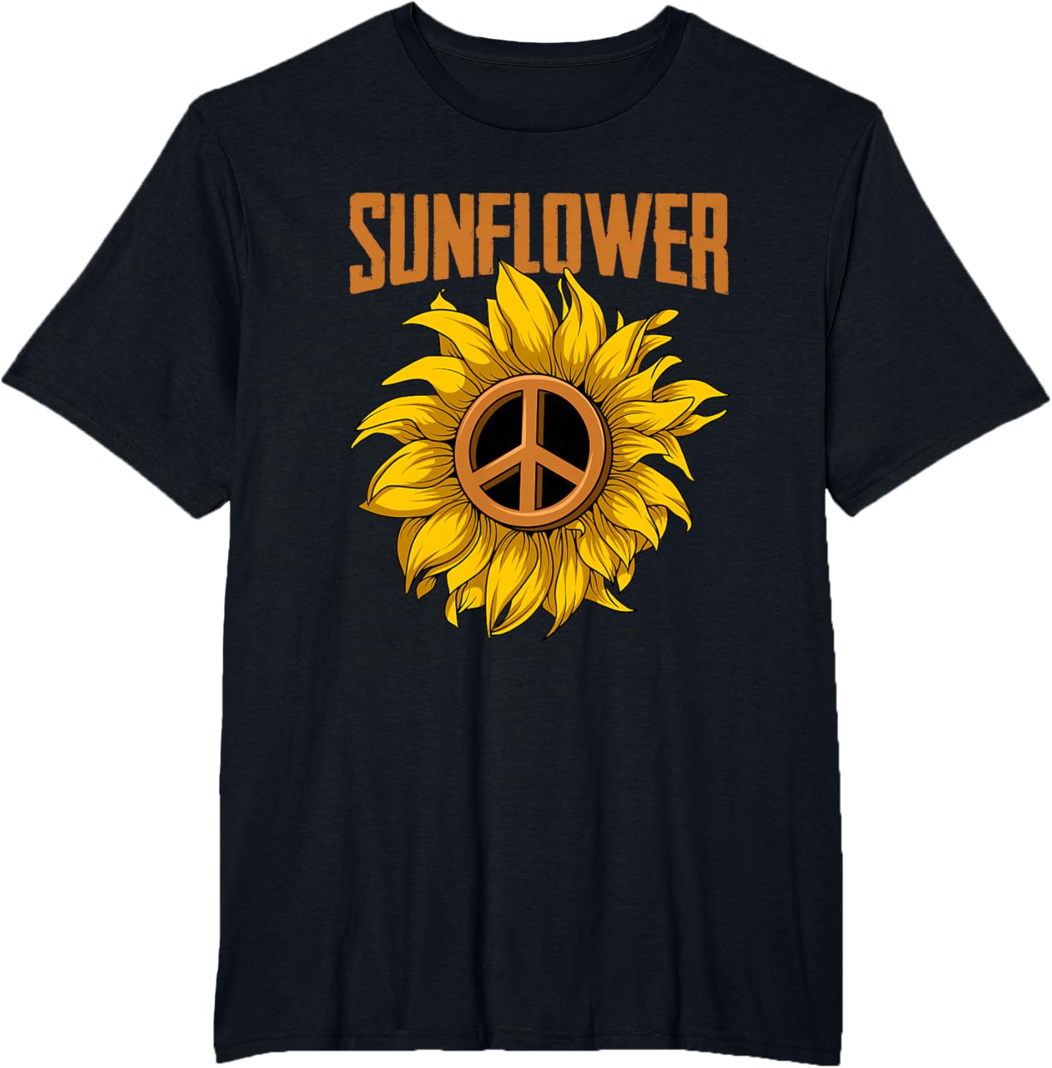 

Sunflower Peace Sign Hippie T-Shirt Men Casual Round Neck Cotton Short Sleeve Graphic Tee 4XL