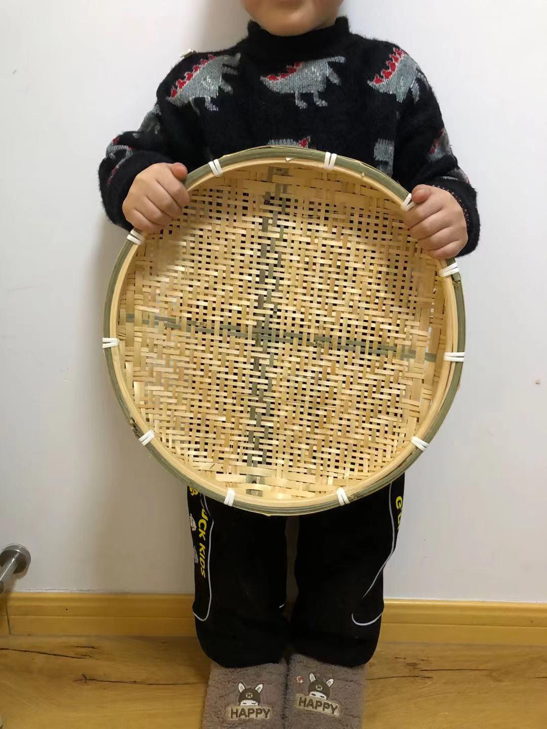 Round Bamboo Woven Tray with Holes - Farmhouse Decor and Household Drying Basket