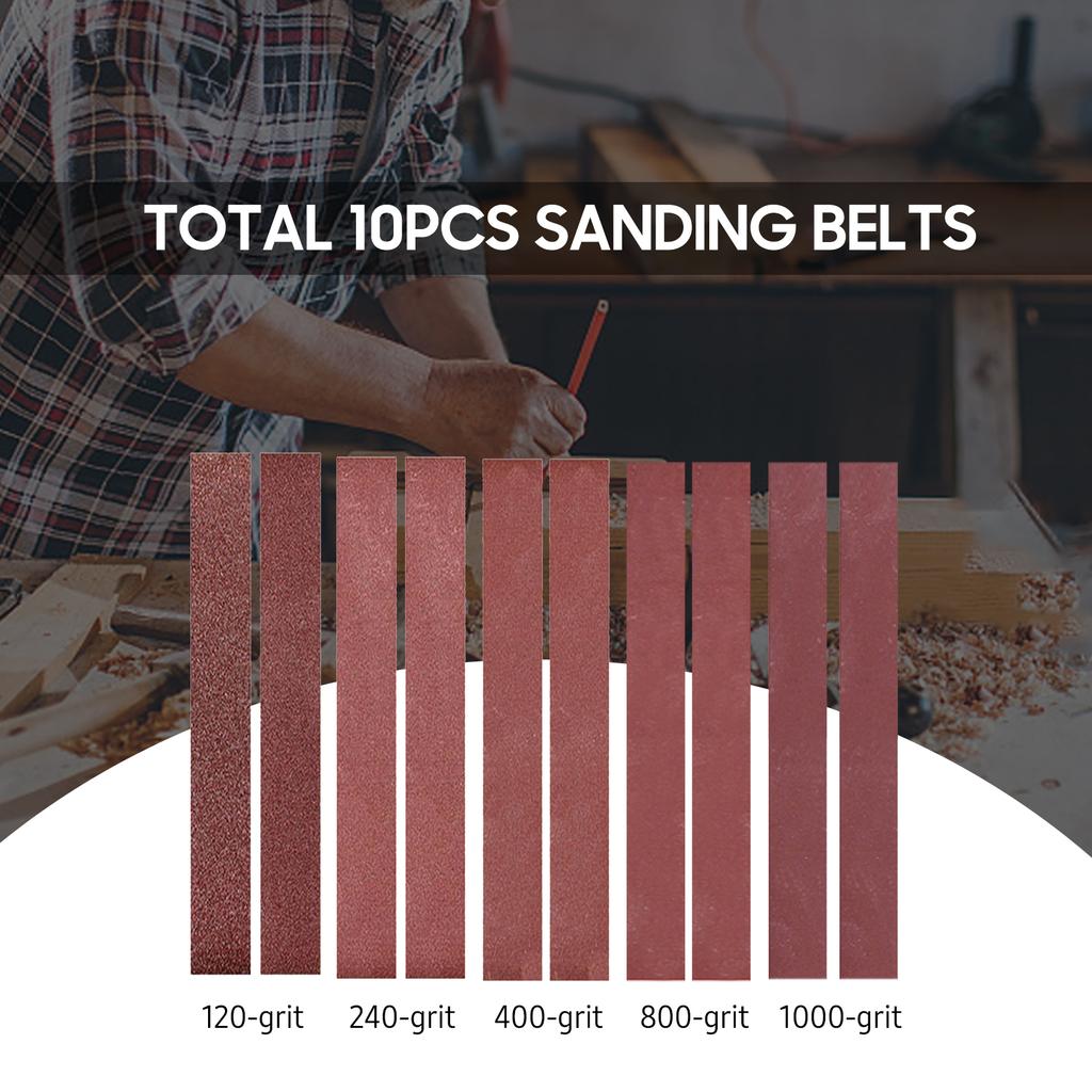 Pasy szlifierskie 10x330mm 10 sztuk (2 sztuki po 120, 240, 400, 800, 1000 ziarnistości( Pas ścierny z tlenku glinu