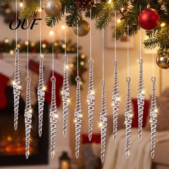 Seasonal Home Holiday Accents 12Pcs Spiral Icicle Ornaments, Christmas Twisted Hanging Decor, Transparent Winter Wonderland Party Supplies Pendants
