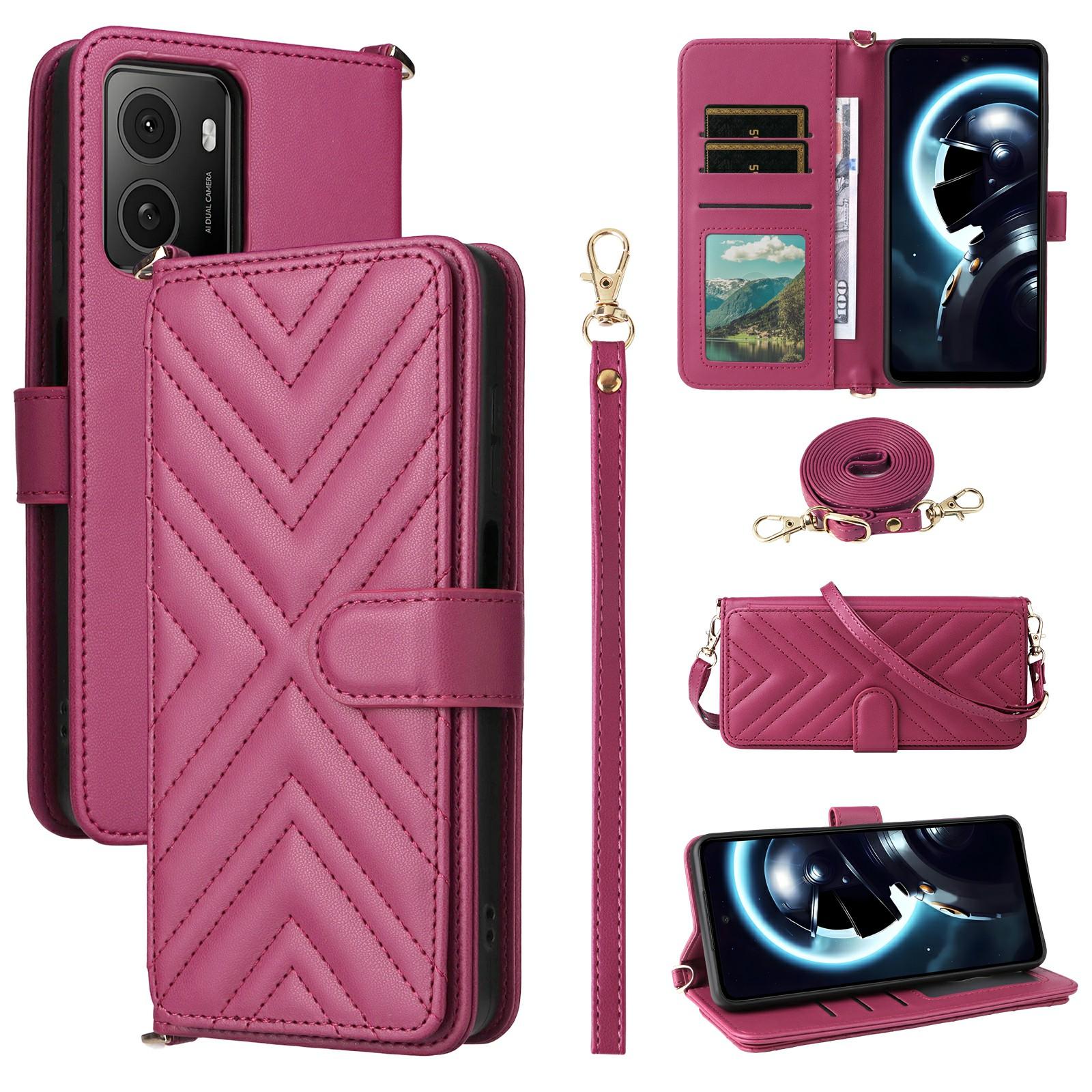 

Кожаный чехол-кошелек для телефона HMD Pulse Pro/Pulse+/Pulse с плечевым/кистевым ремешком Rose