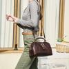 Full-Grain Cowhide Convertible Women's Shoulder Handbag with Metal Hinge Buckle