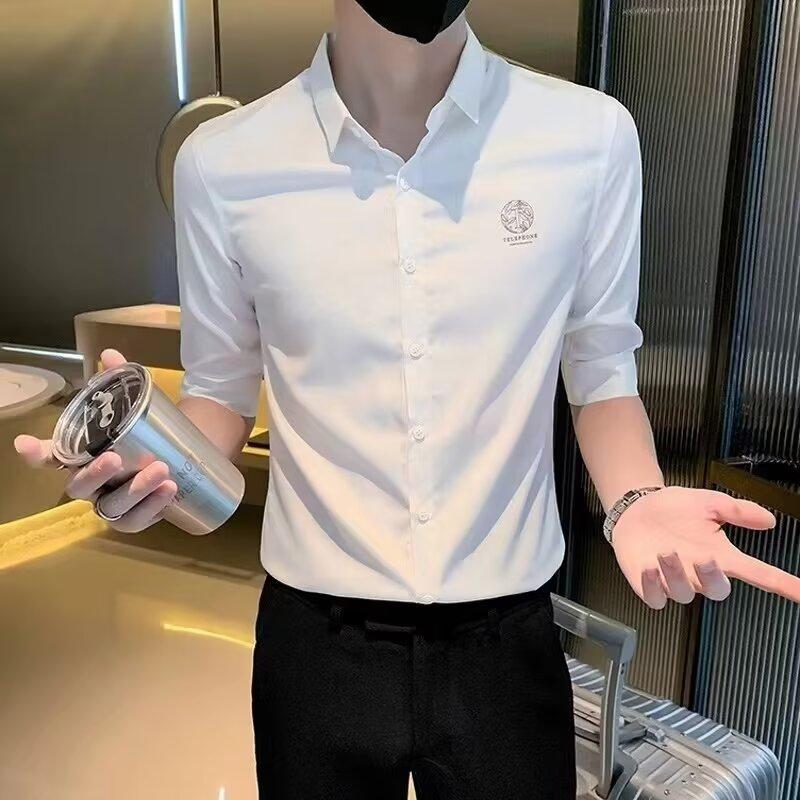 Pánský pruhovaný top na jaro a léto, chladivý, prodyšný, business, na dojíždění, košile s krátkým rukávem a límečkem