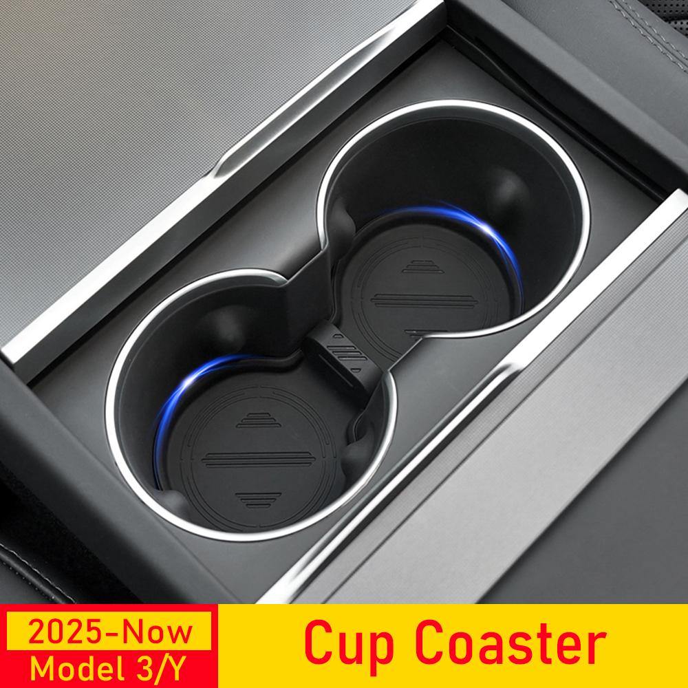 USVOTOV For Tesla Model Y Juniper Model 3 2025 2026 Cup Holder Coaster Insert Mats Center Console Organizer Interior Accessories