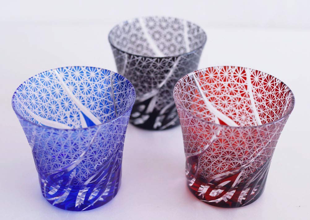 Ase Shinzo Shoten Kiriko Glass Tumbler Rocks Glass Tokimeki 250ml Blue 9085BU