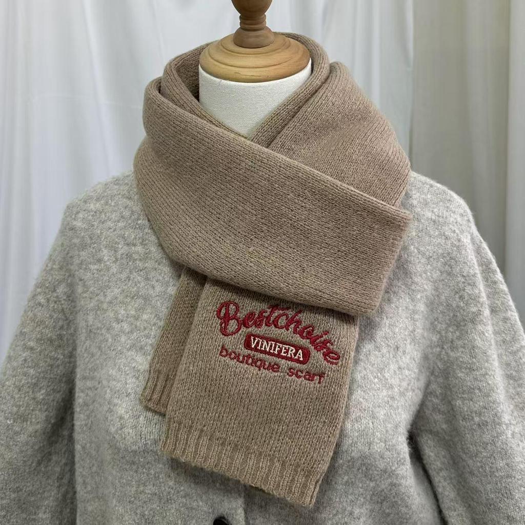Korean Style Embroidered Cashmere Scarf - Women's Winter Warm Knitted Snood