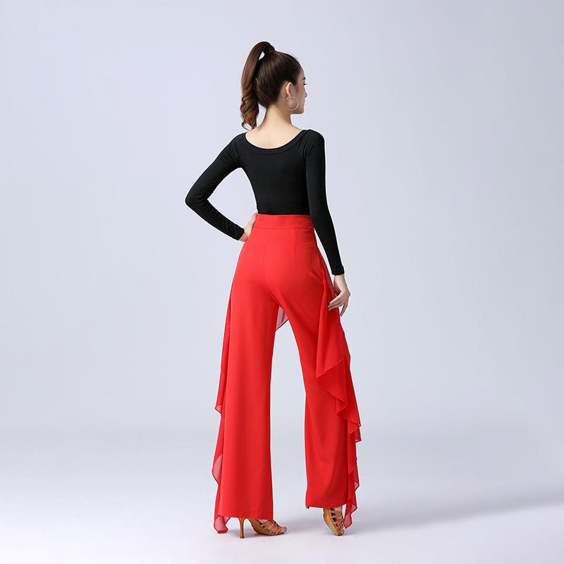 Latin Dance Pants Modern Dance Women High Waist Ruffle Wide Pants Ballroom Tango Samba Trousers Performance Practice Costume