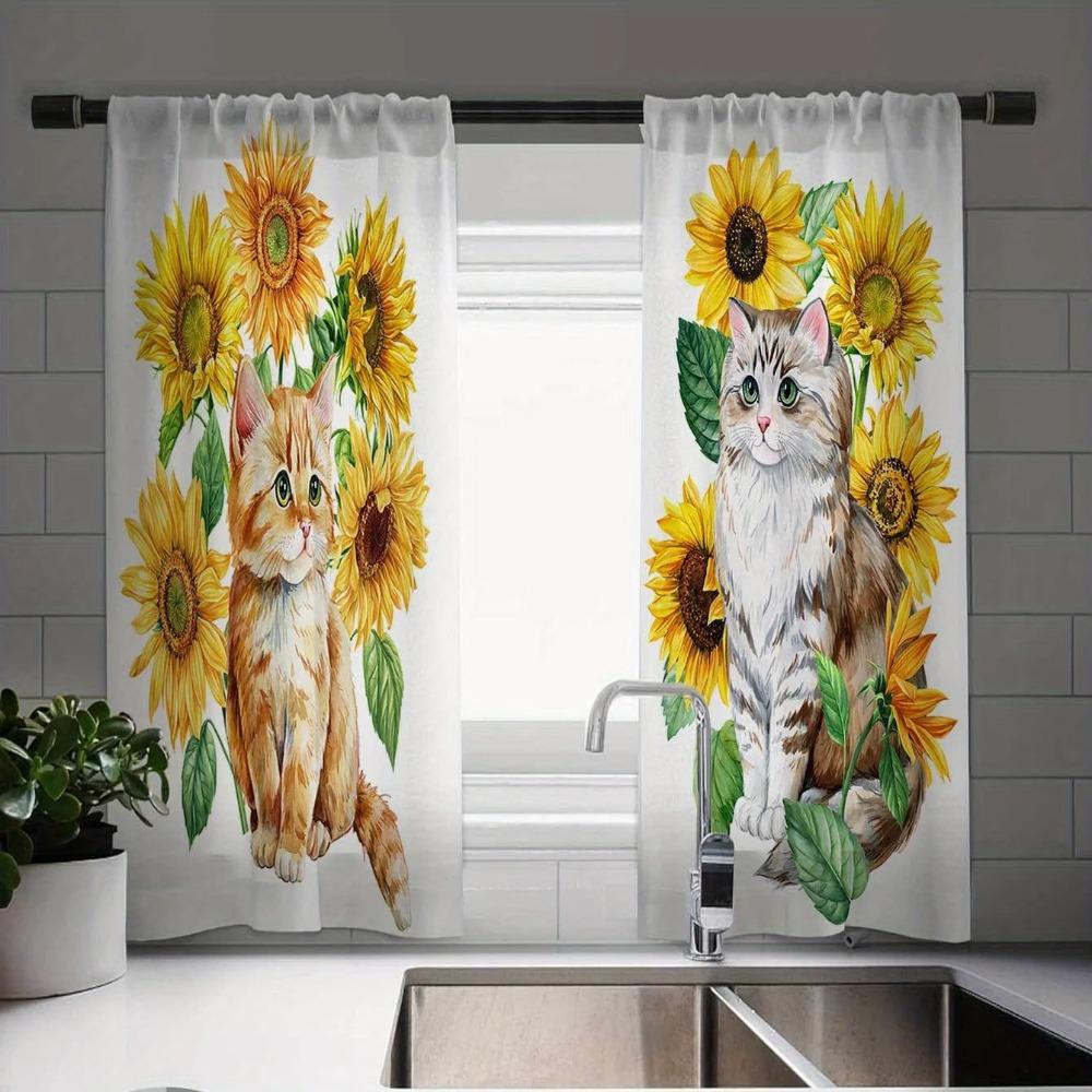 2 Panel Tulip Flower Print Curtain Flamingo Curtain Sunflower Curtain for Bedroom Living Room Kitchen Blinds Window  cortinas