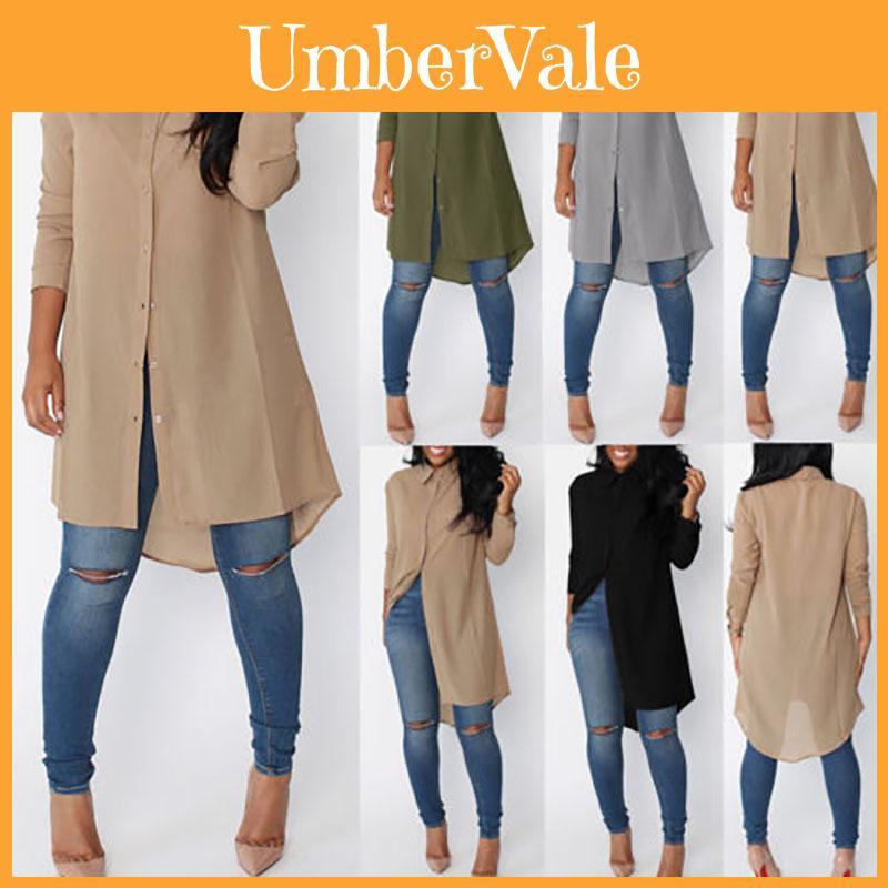 Stylish Womens Long Sleeve Shirt Fashionable Loose Chiffon T-shirts Tops Blouse Dress
