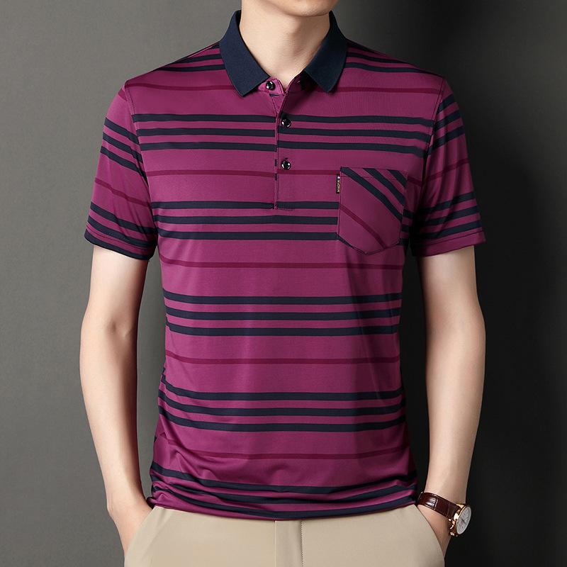 New Summer Short-Sleeved T-shirt Men's Loose-Fitting Plus Size Half-Length Sleeves Polo Shirt T-shirt Lapel Dad Wear