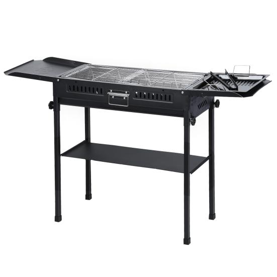 Langer Grill Holzkohle Großer BBQ Grill Klappbare Seitenablage Camping Grill für Garten Hinterhof Party Picknick Kochen (47.28x25.61x25.61 Zoll)