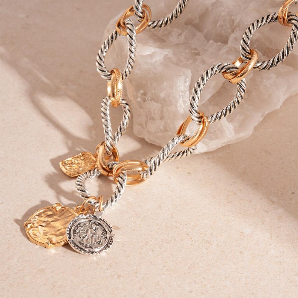 Colored  Pearl Geometric Necklace Cool Coin Necklace Fashion Choker Necklace  Men Women